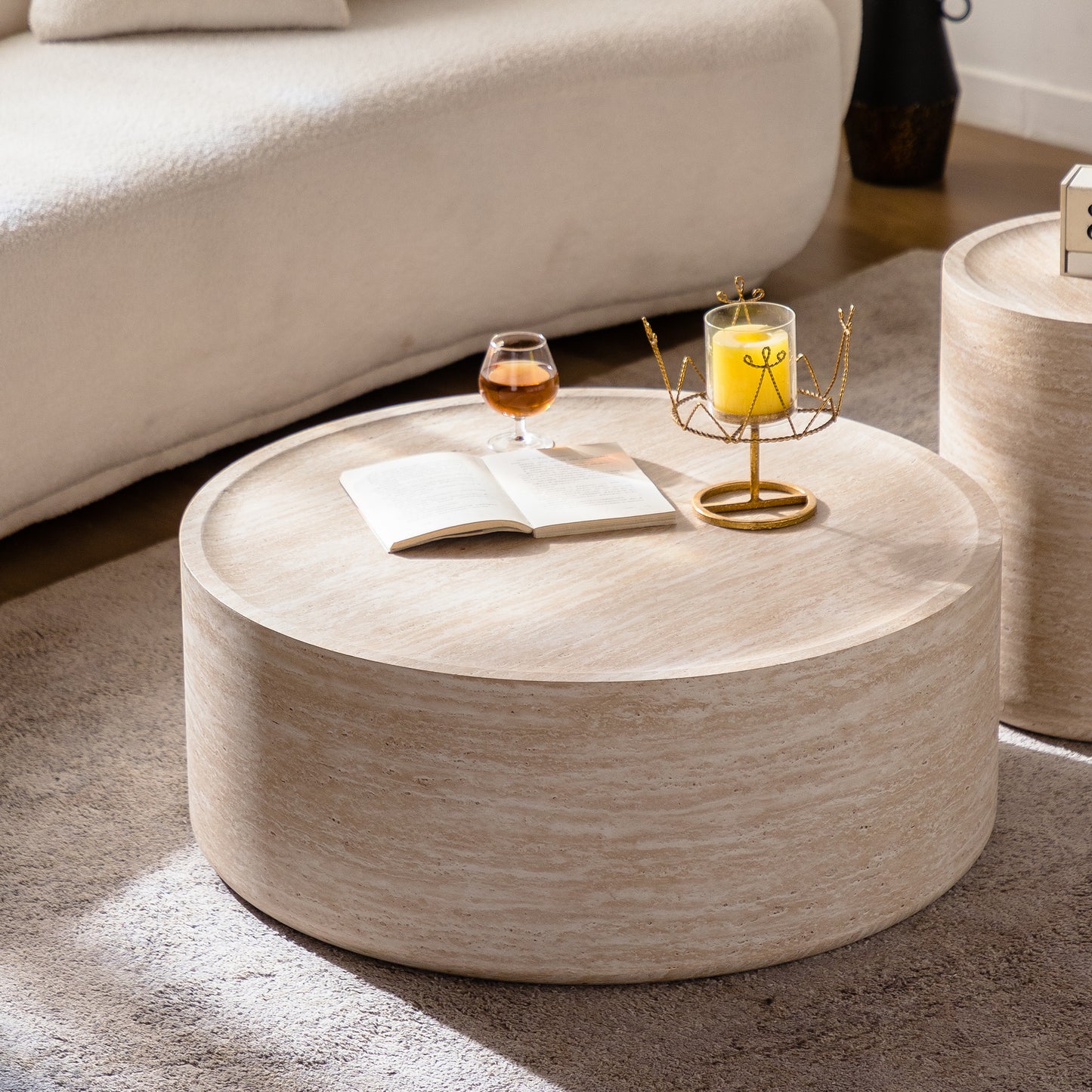 31.5'' Round Coffee Table with Mars Pattern for Living Room, Modern Drum Circle Coffee Table for Living Room, No Need Assembly (Mars Pattern) image 1