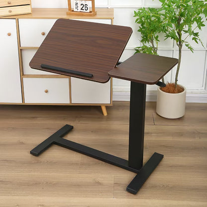 Bedside Table,Folding Overbed Bedside Desk Mobile Rolling Laptop Stand Tilting Overbed Table with Wheels Height Adjustable Tray Table for Laptop Bed Sofa Side Table (WALNUT) image 4