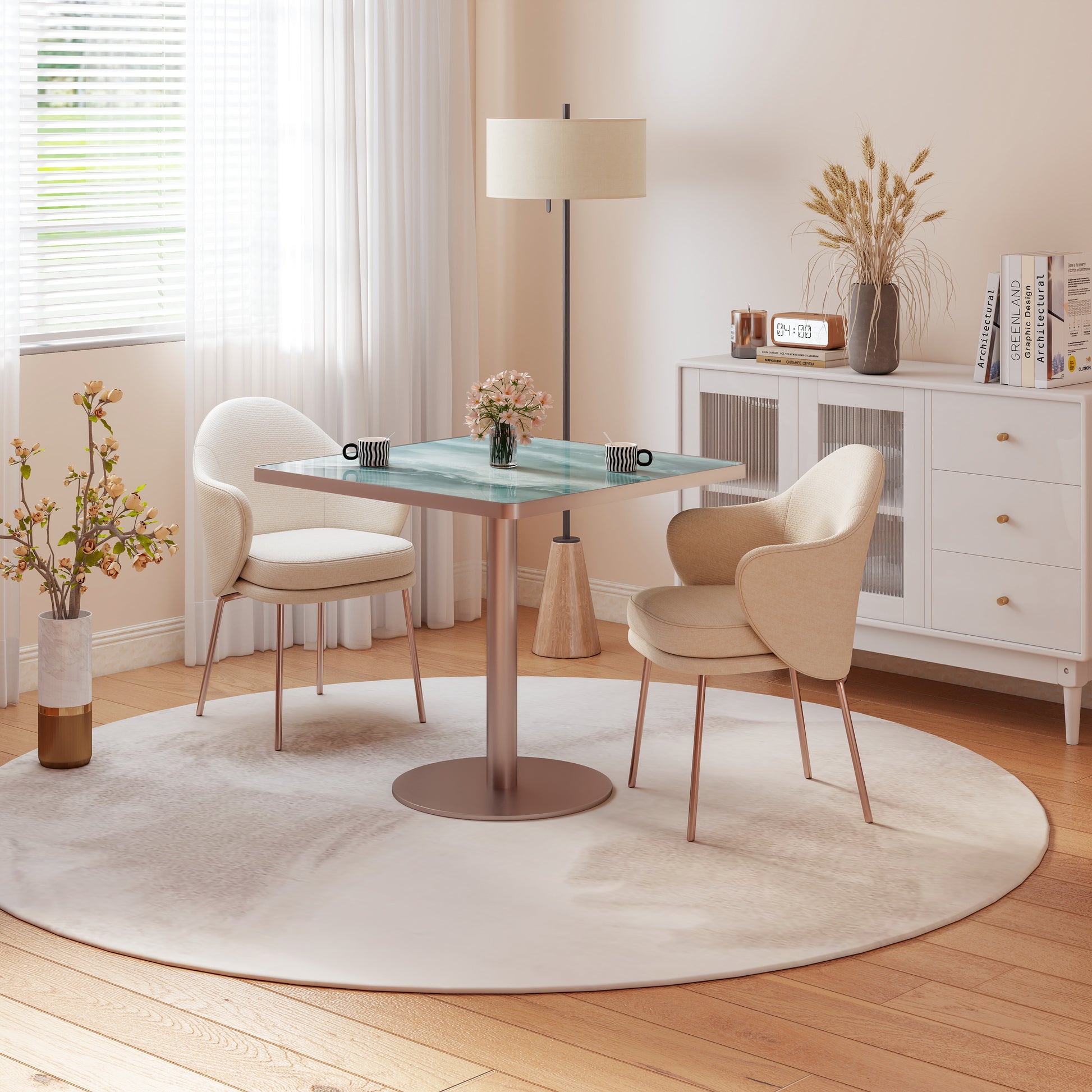 31.5"Square Modern Tulip Dining Table, Sintered Stone Tabletop with Luxury Faux Marble Print, Stainless Steel Bracket Base, Scratch & Wear Resistant, Waterproof Surface, Ideal for Indoor & Outdoor Use image 1
