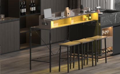 59 inch bar table, dining table, sofa table with power socket and LED light, 3 saddle stools, 4-piece bar table and chairs set for living room, dining room and kitchen image 9