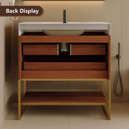 29.9" Modern Free-standing Bathroom Vanity with Sintered Stone Top Ceramic Undermount Sink & Bottom Shelf for Small Bathrooms, Apartment image 7