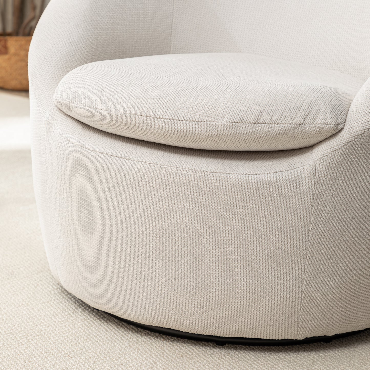 Winnie Modern Teddy Fabric Barrel Chair, 360° Swivel, Beige image 10
