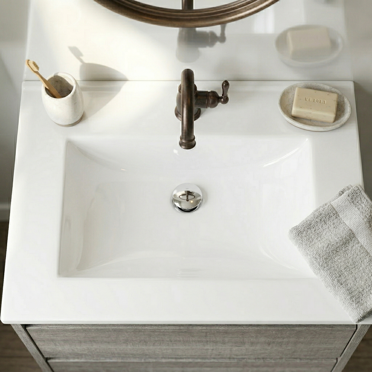 24″W x 18″D Drop In Bathroom Ceramic Vessel Sink with Single Hole, White Rectangle Porcelain Vanity Top Mount with Overflow for Bathrooms Replacement image 4