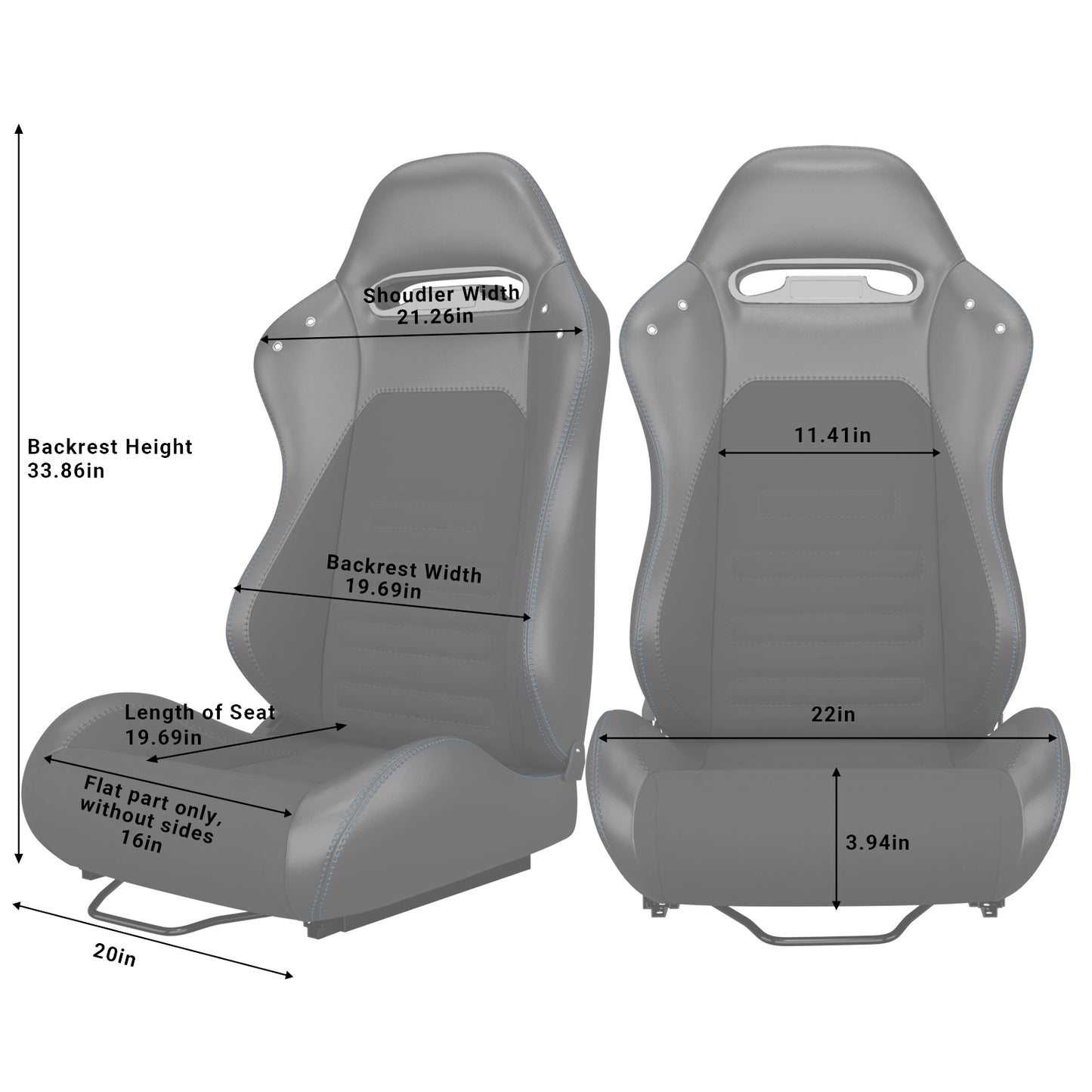 2PC Universal Racing Seats Stitch PVC Leather Reclinable Carbon Look Leather Black With Adjustor Slider(Not Including Seat Bracket) 1 box of 2 pieces image 7