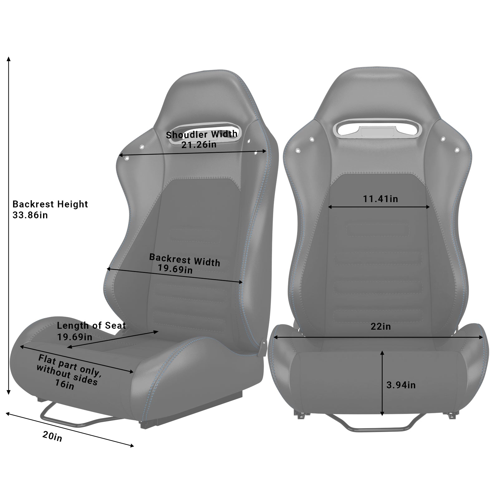 2PC Universal Racing Seats Stitch PVC Leather Reclinable Carbon Look Leather Black With Adjustor Slider(Not Including Seat Bracket) 1 box of 2 pieces image 7