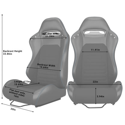 2PC Universal Racing Seats Stitch PVC Leather Reclinable Carbon Look Leather Black With Adjustor Slider(Not Including Seat Bracket) 1 box of 2 pieces image 7