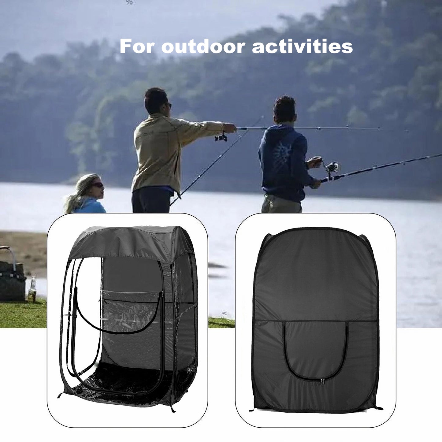 Portable Pop Up Sports Tent, Ideal Shelter for Outdoor Sports Events, Fishing and Camping, Protection from Cold Wind and Rain, Black image 6