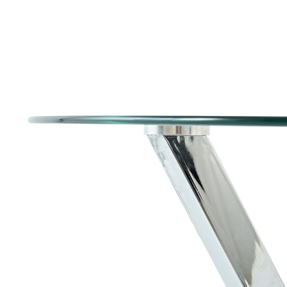 45.27"Round Dining Table,Tempered Glass Kitchen Tabe with Silver Chrome Plated Metal Legs,Modern Dining Room Table for for Kitchen, Living Room, Easy Assembly image 8