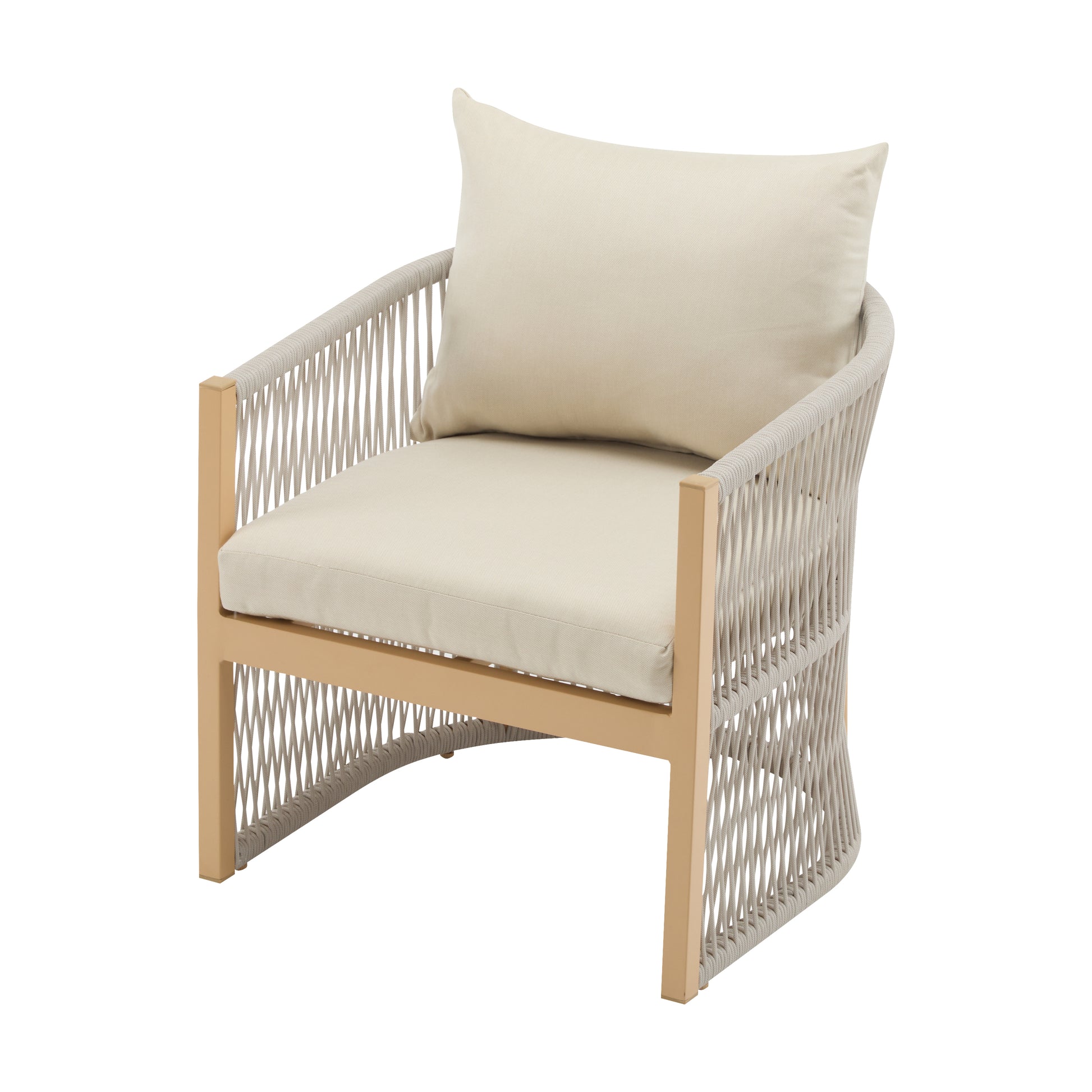 Modern Beige Curved Aluminum Lounge Chair with Stylish Rope-Weave Design and Cushioned Comfort, Perfect for Outdoor Living image 3