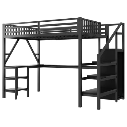 Metal Full Loft Bed with Wardrobe and LED Light, Full Size Loft Bed with L Shaped Desk and USB for Kids Teens Adults, Black(Old SKU W2593S00008,Expect Arrival Date 2026/2/25) image 10