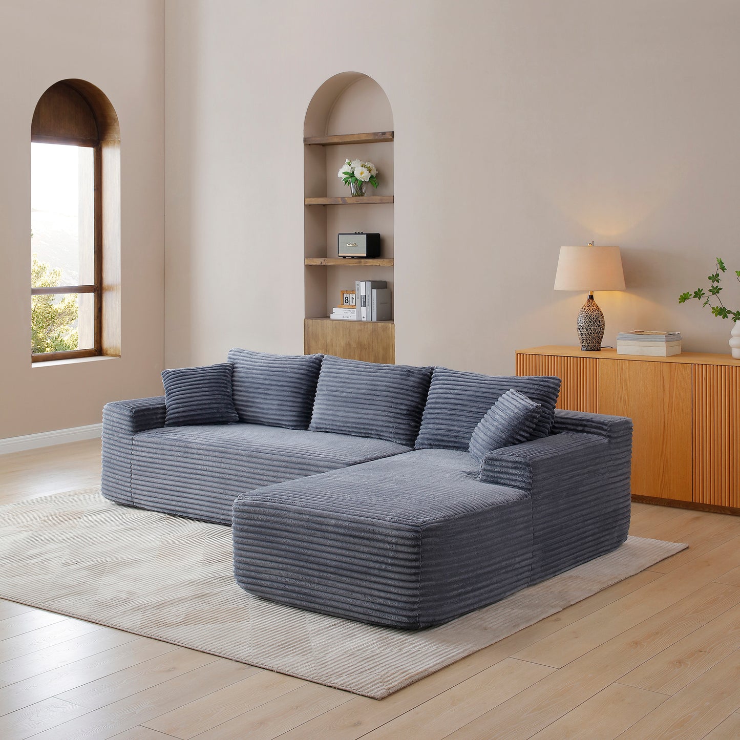 105'' Modular Sectional Sofa, Cloud Sectional Couch with Deep Seat, Modern Modular L-Shape Sofa Couch with Chaise,Upholstered Couches for Living Room Bedroom,No Assembly, (GREY) image 3
