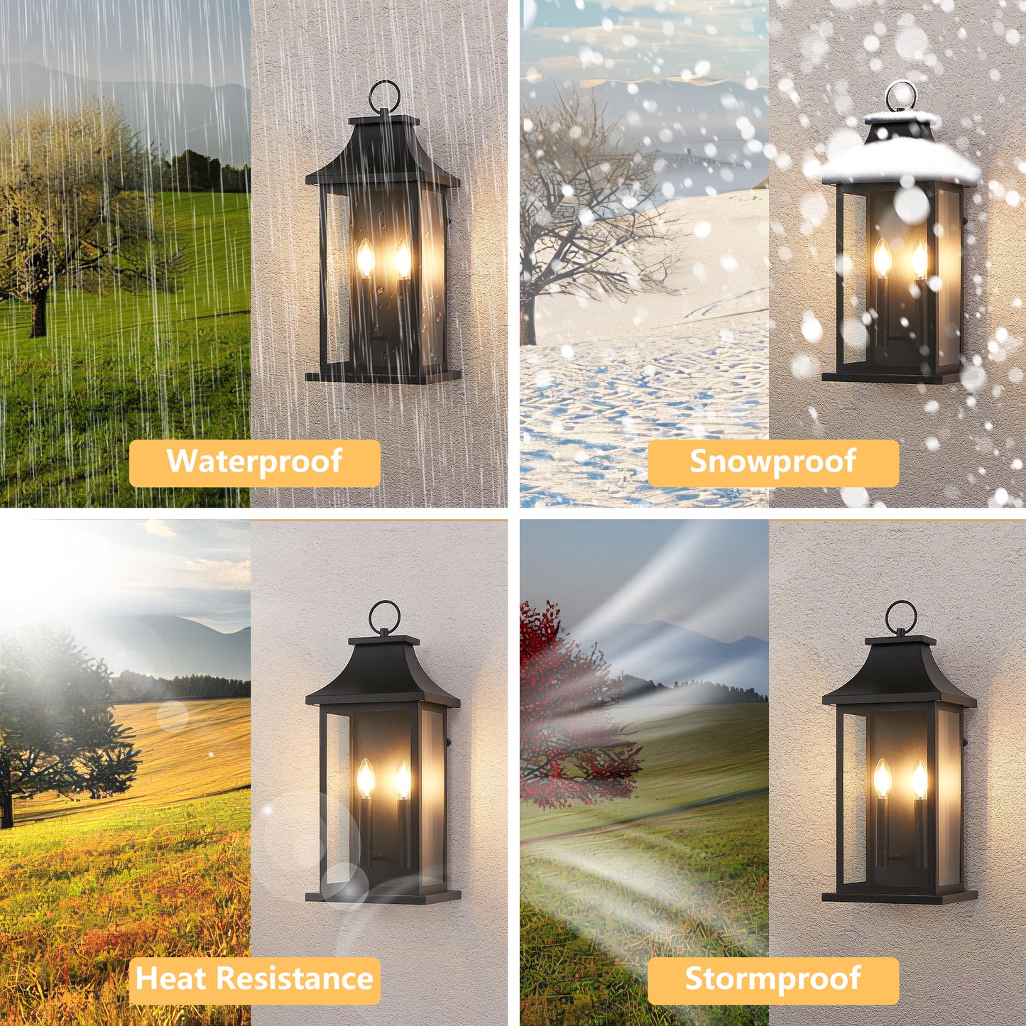 2-Pack Dusk to Dawn Outdoor Wall Lantern 2-Light, 22.2" Large Outside Wall Sconce, Modern Black Wall Light Fixture with Glass, Waterproof Exterior Lamp for House, Porch, Garage image 5