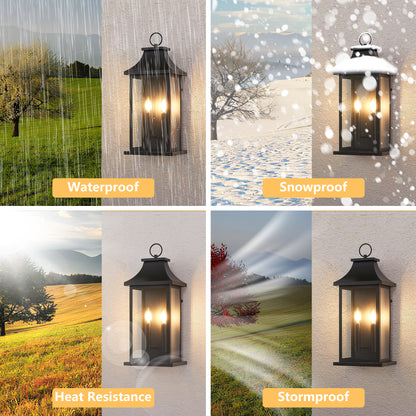 2-Pack Dusk to Dawn Outdoor Wall Lantern 2-Light, 22.2" Large Outside Wall Sconce, Modern Black Wall Light Fixture with Glass, Waterproof Exterior Lamp for House, Porch, Garage image 5