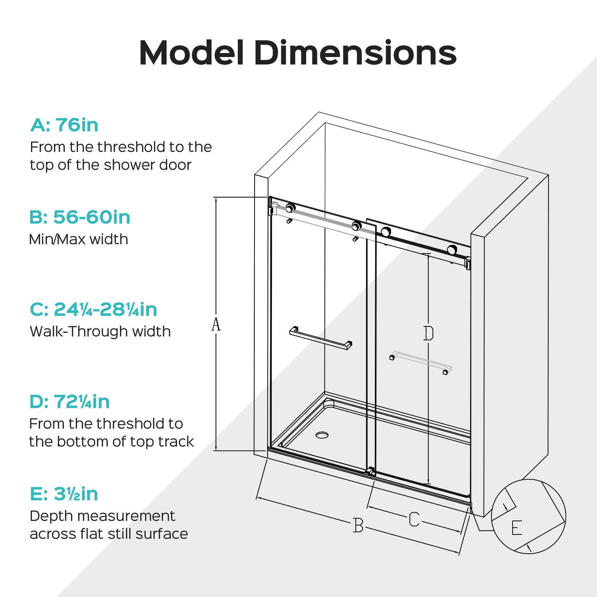 For 56-60 inches *76 inches Frameless Double Sliding Shower Door in Matte Black, 3/8 inches (10mm) Thick SGCC Tempered Glass Door, Reversible Installation, No Soft-Close image 11
