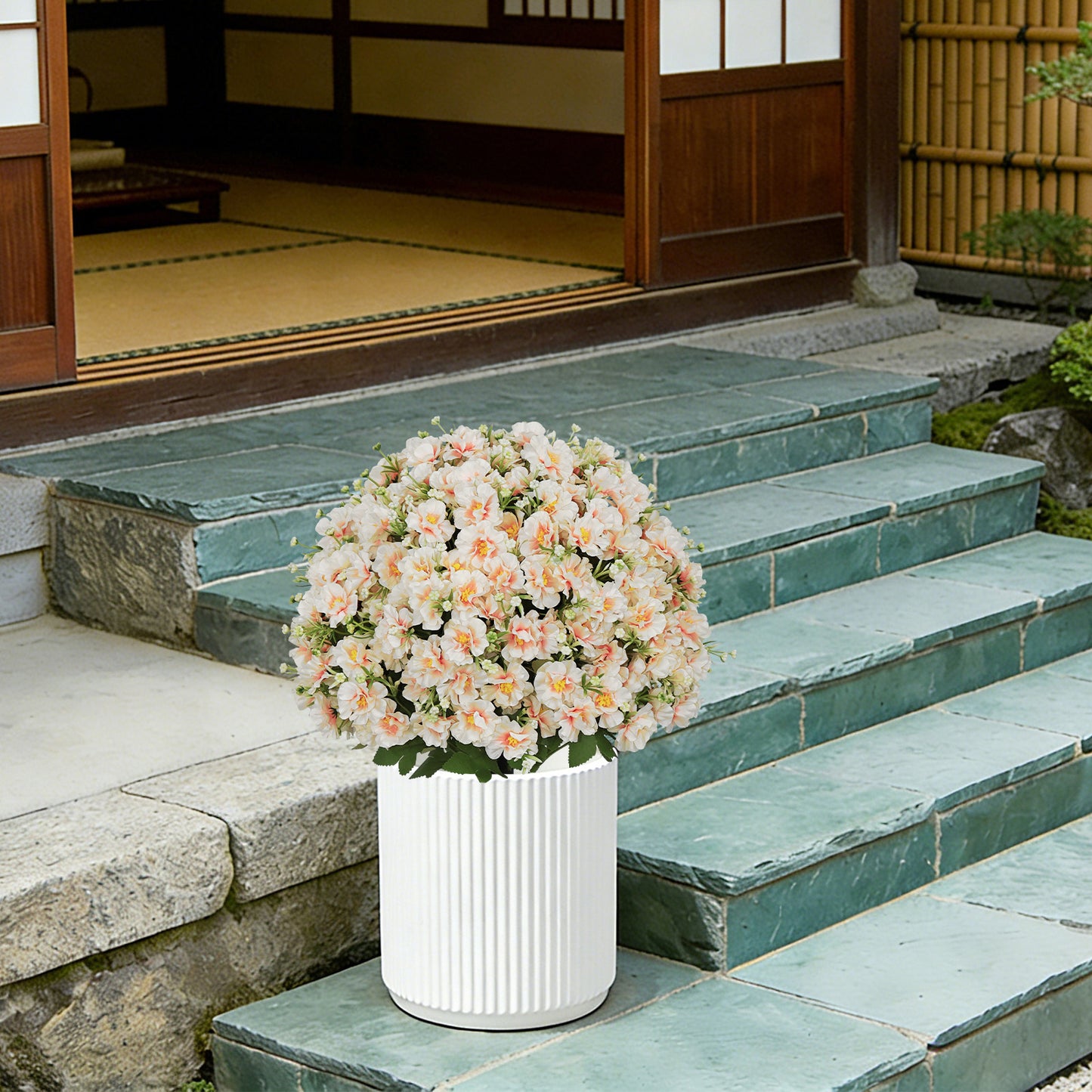 24-Inch Faux Flower Artificial Snow Lotus Potted Plant UV-Resistant Artificial Floral Decor Suitable for Indoor & Outdoor Spaces(Peach Pink),2 Pots per /Set image 10