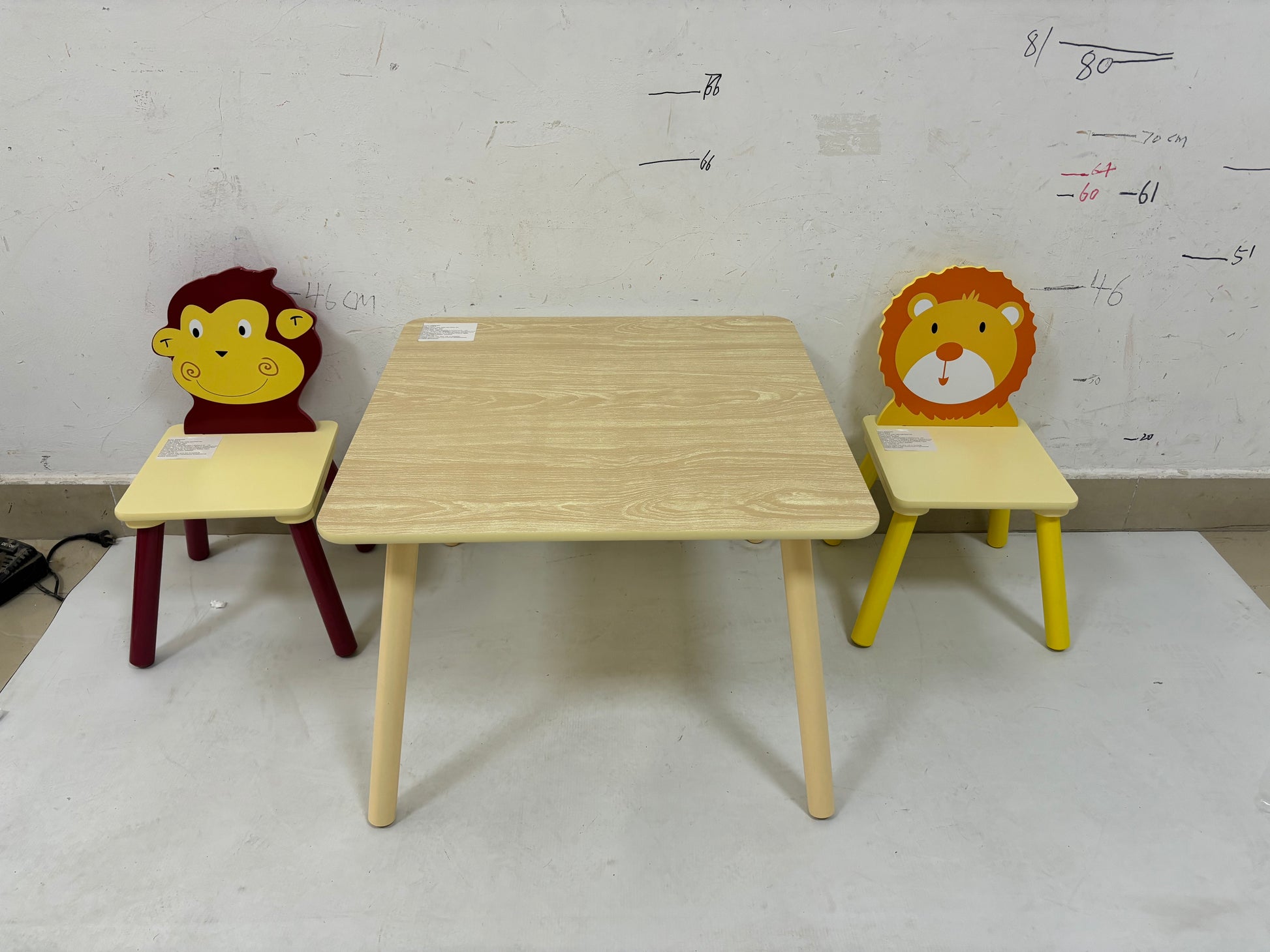 Kids Table and 2 Chairs Set, 3 Pieces Toddler Table and Chair Set, Wooden Activity Play Table Set (Lion&Monkey) image 3