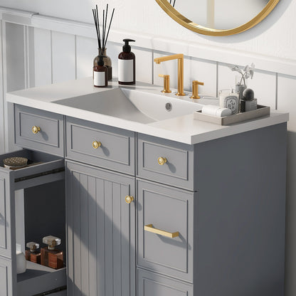 [Sink Only] 36x18" Rectangular 3 Hole Bathroom Resin Sink, Vanity Top Sink Only, Fits 4" Center Faucet, White (Faucet and cabinet not included) image 5
