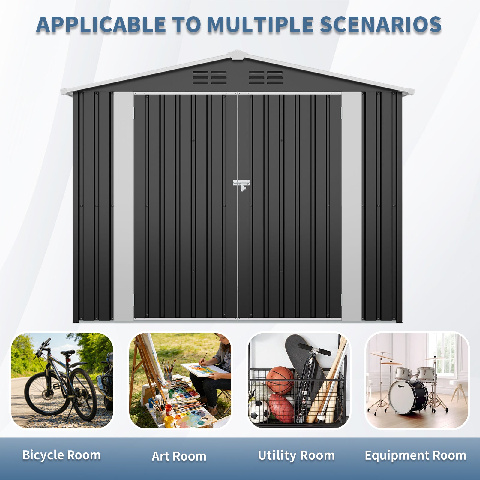 8ft x 4ft Outdoor Metal Storage Shed with Lockable Latch for Backyard, Patio, Lawn,Black(7.81*3.64 FT) image 6