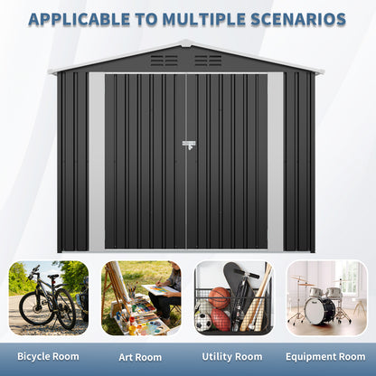 8ft x 4ft Outdoor Metal Storage Shed with Lockable Latch for Backyard, Patio, Lawn,Black(7.81*3.64 FT) image 6