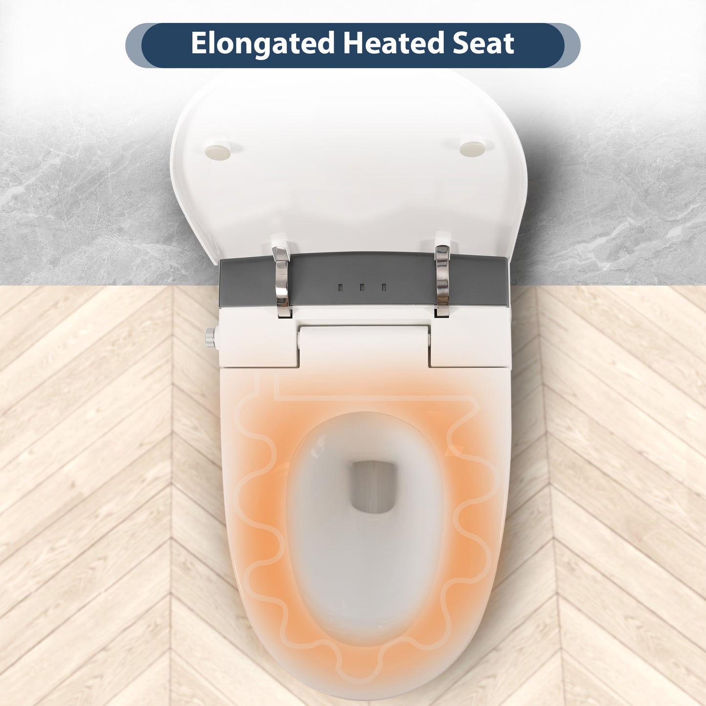 Heated Seat Smart Toilet, One Piece Toilet, Automatic Flush Tankless Toilet without Bidet, with Foot sensor Flush, Blue Night Light, Knob Control, Power Outage Flushing, Soft Close Cover,White image 5