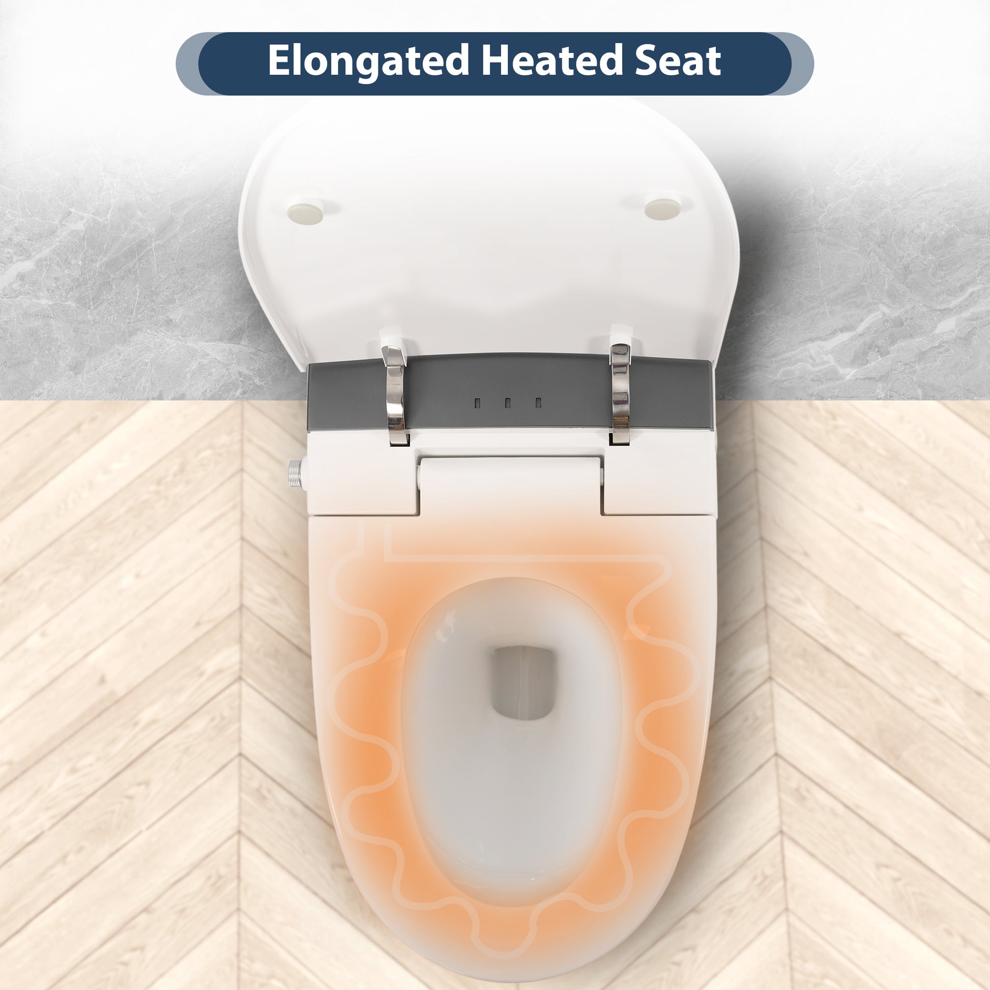 Heated Seat Smart Toilet, One Piece Toilet, Automatic Flush Tankless Toilet without Bidet, with Foot sensor Flush, Blue Night Light, Knob Control, Power Outage Flushing, Soft Close Cover,White image 5