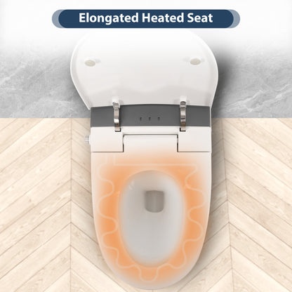 Heated Seat Smart Toilet, One Piece Toilet, Automatic Flush Tankless Toilet without Bidet, with Foot sensor Flush, Blue Night Light, Knob Control, Power Outage Flushing, Soft Close Cover,White image 5