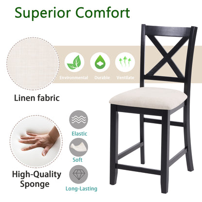 Dining Chairs Only, Wooden Counter Height Dining Chairs Set of 4, Kitchen Chair with Padded Seat, Upholstered Side Chair for Dining Room, Living Room, Kitchen, Black & Beige two tone image 6