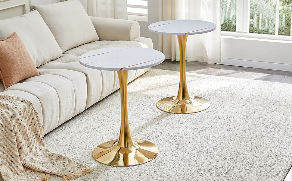 Round Dining Table, 23.6" Circle Tulip Table with Thickened Tabletop & Metal Pedestal, Mid Century Modern Bistro Table for Kitchen, Small Places, Living Room, Cafe (White) image 8