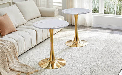 Round Dining Table, 23.6" Circle Tulip Table with Thickened Tabletop & Metal Pedestal, Mid Century Modern Bistro Table for Kitchen, Small Places, Living Room, Cafe (White) image 8