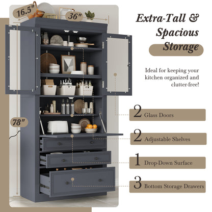 [Assembly Video Provided] TOPMAX 36x16.5x78inch Freestanding Kitchen Pantry Storage Cabinet,Multifunctional Cupboard with 3 Drawers,Adjustable Shelves and Power Outlet for Dining and Living Room,Grey image 10