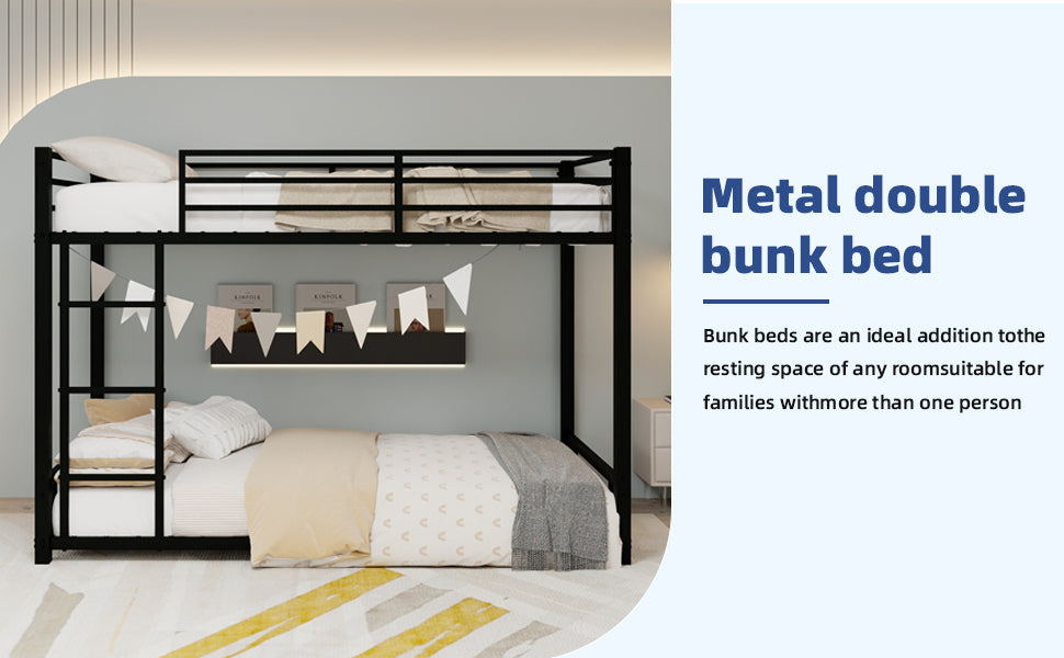 Metal Twin over Twin Bunk Bed/ Heavy-duty Sturdy Metal/ Noise Reduced/ Safety Guardrail,Black image 5