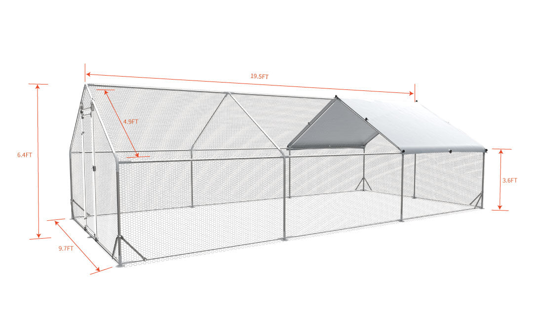 Large Metal Chicken Coop Walk-in Poultry Cage Hen Run House Rabbits Habitat Cage Spire Shaped Coop with Waterproof and Anti-Ultraviolet Cover (19.5' L x 9.7' W x 6.4' H) image 2