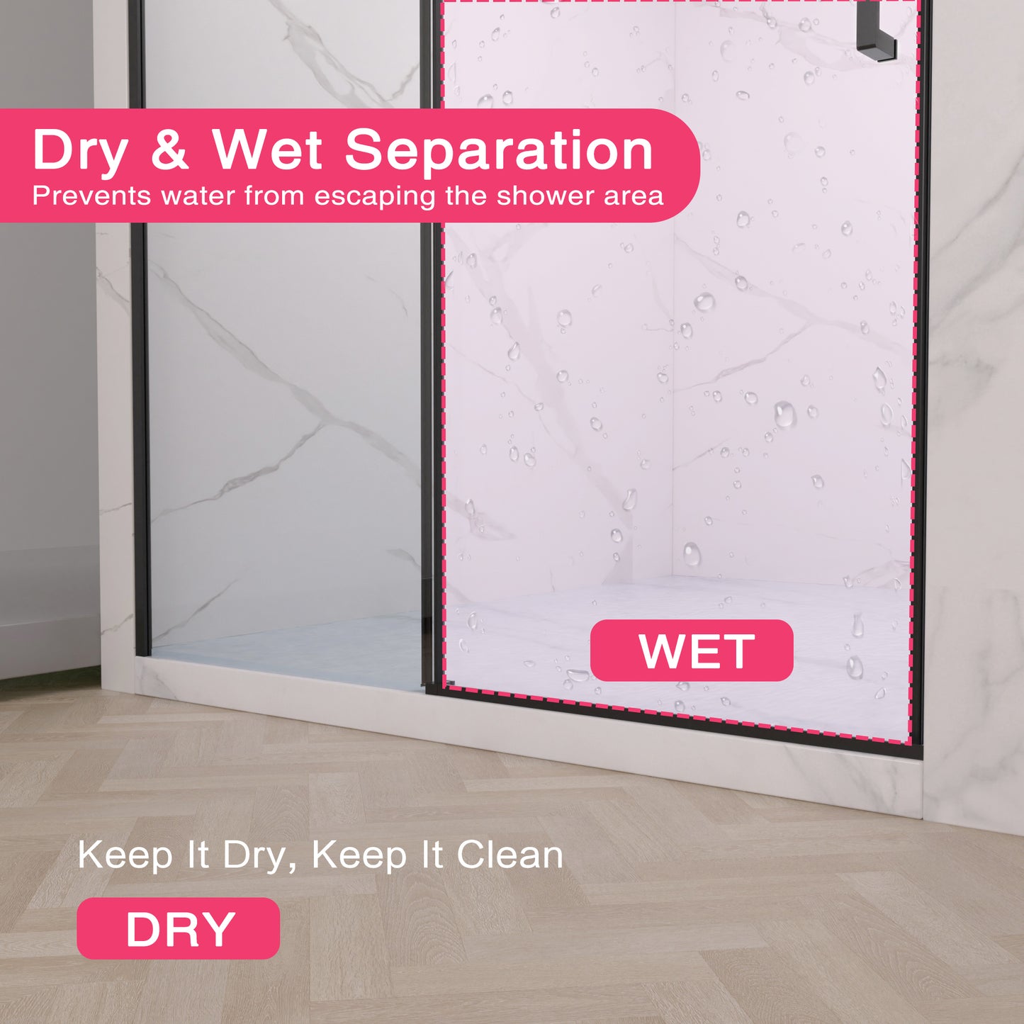 56-60" W x 74" H Semi-Frameless Sliding Shower Door, 1/4" (6mm) Clear SGCC Tempered Glass, Matte Black Finished, Adjustable Width – No Cutting Required image 7