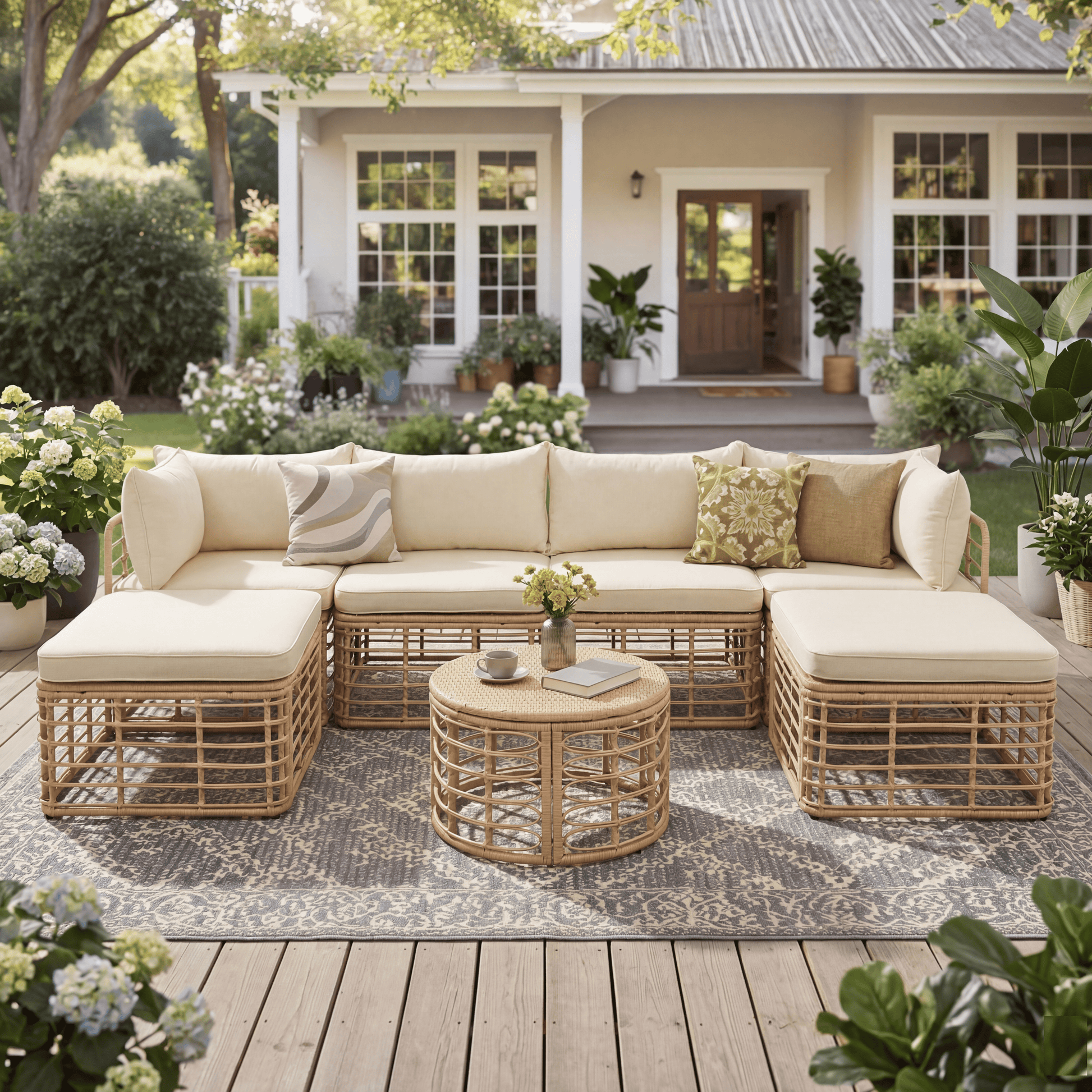 GO 7 Pieces Outdoor Patio Furniture, All-Weather Rattan Sectional Sofa Set with Thick Cushions and Pillows, Freely Combined Conversation Sets for Garden, Backyard, Balcony, Brown image 1