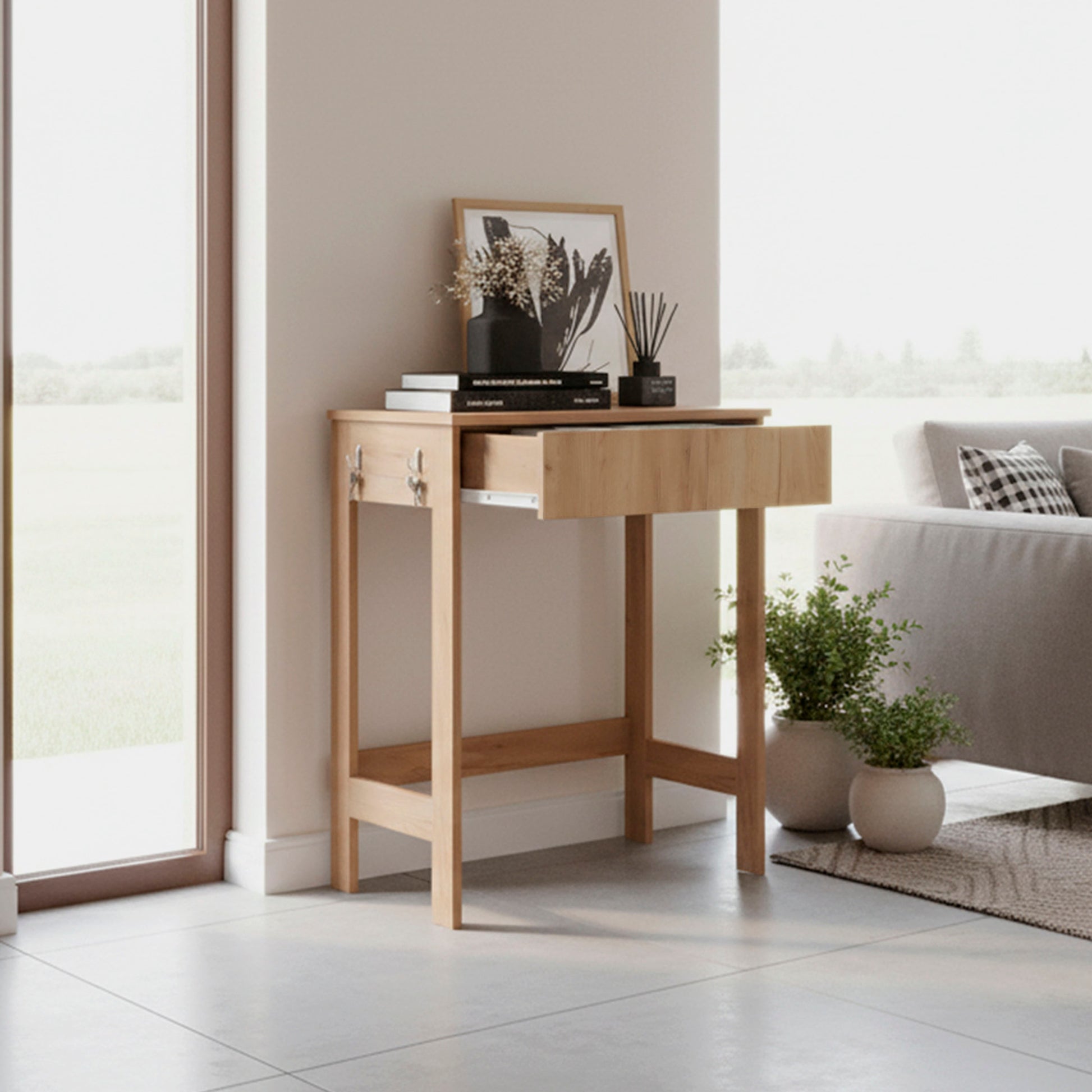 Computer Desk, 1 Drawer, 4 Legs, Natural Oak image 2