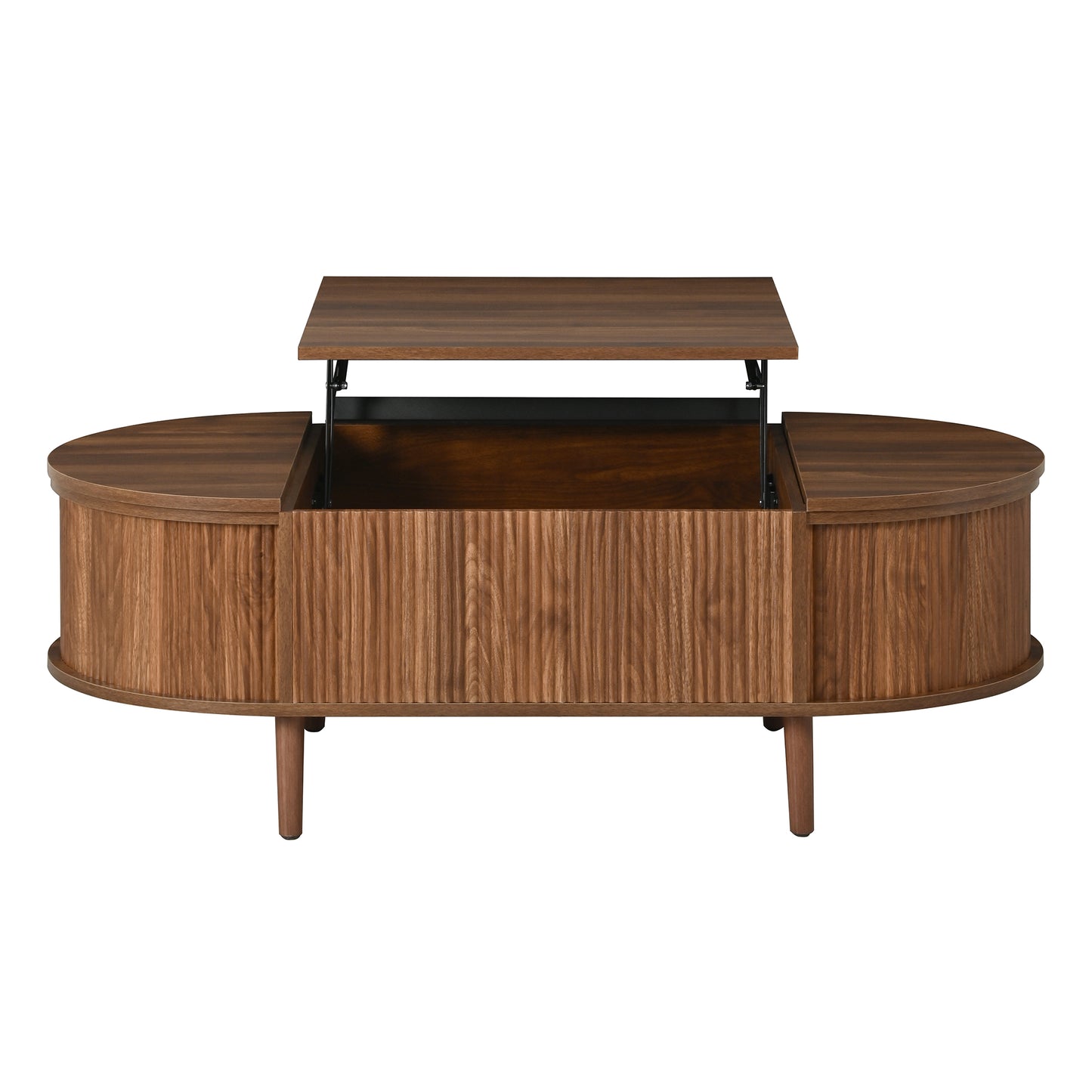 U-Can Minimalist Oval Lift-Top Coffee Table with Hidden Storage and Wood Wave Grain Finish image 5