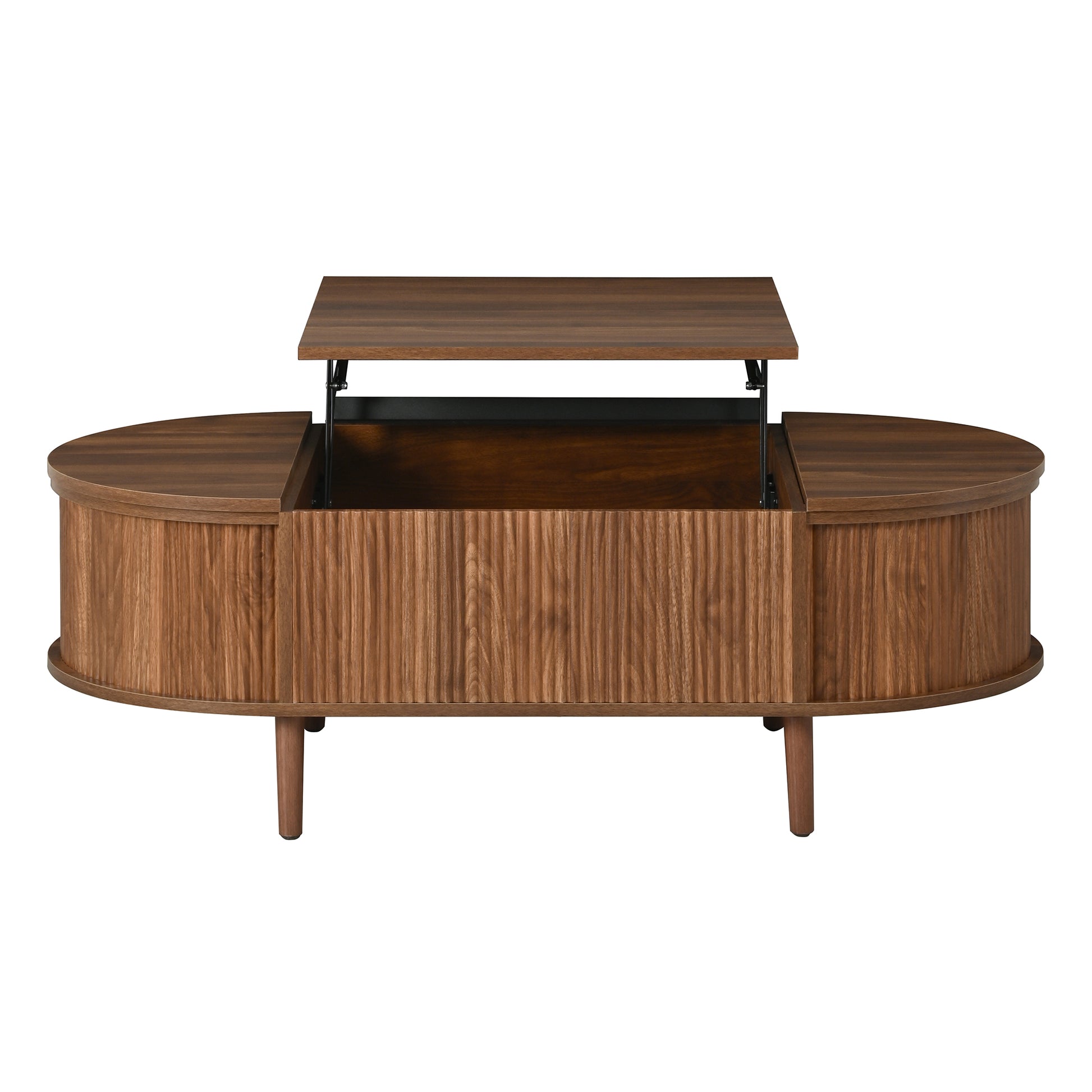 U-Can Minimalist Oval Lift-Top Coffee Table with Hidden Storage and Wood Wave Grain Finish image 5