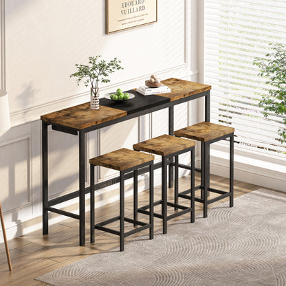 Modern Design Kitchen Dining Table, Pub Table, Long Dining Table Set with 3 Stools, Convenient Hanging Stool Design, Natural+Black,(Same SKU:W757P146463) image 2