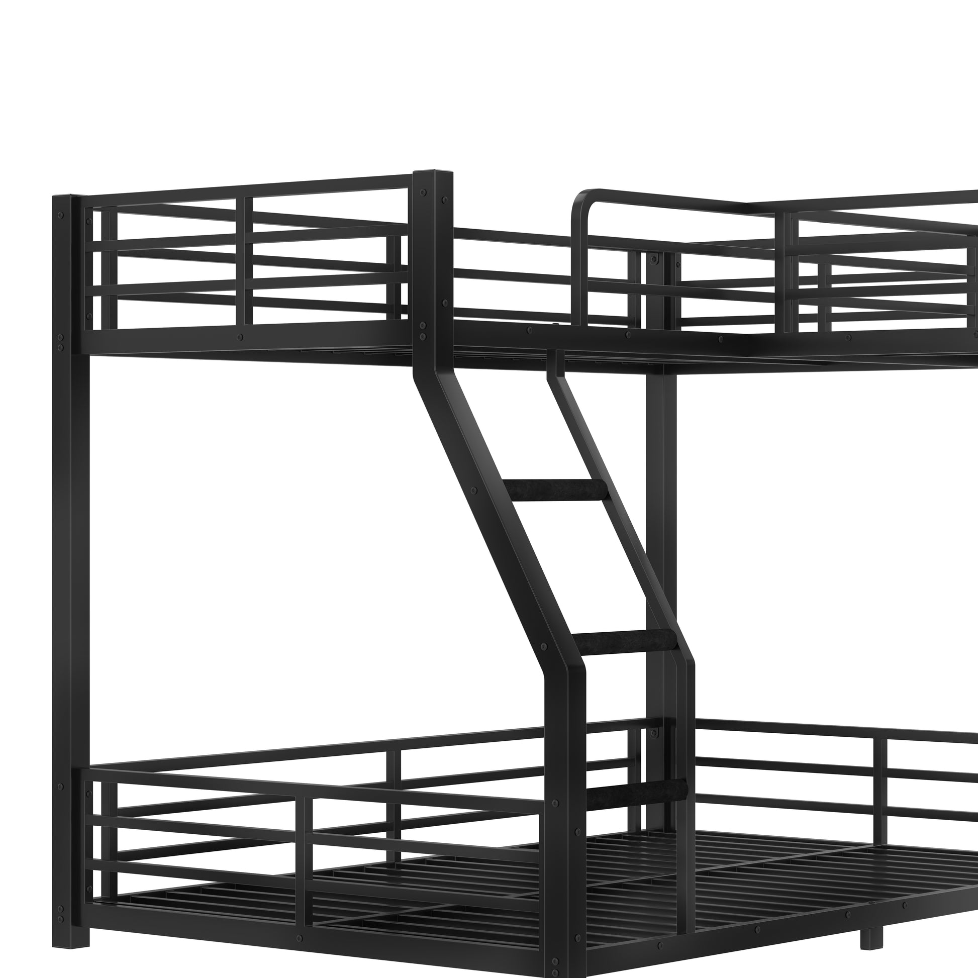 L-Shaped Twin over Full Bunk Bed with Twin Size Loft Bed, Metal Triple Bunk Bed with Slide and USB Ports, Space-saving and Noise-free Design, Black image 9