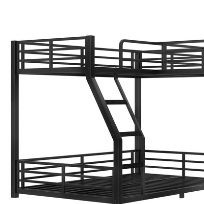 L-Shaped Twin over Full Bunk Bed with Twin Size Loft Bed, Metal Triple Bunk Bed with Slide and USB Ports, Space-saving and Noise-free Design, Black image 9