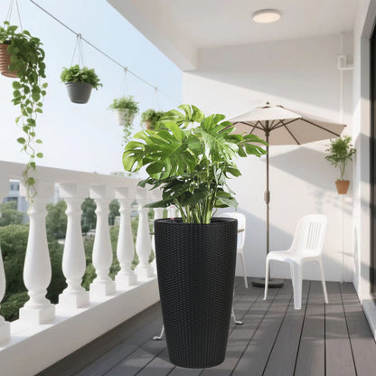 Set of 2 Faux Rattan Tall Planters Outdoor Indoor Large Planters with Water Level Monitor Inner Bucket, Automatic Watering, Flower Plant Pots for Garden, Patio, Porch, Backyard (Black, 22 inch) image 10