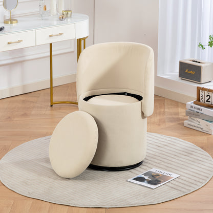 Decorative chair with storage, 360° rotating corduroy vanity & dining chair, soft padded seat, free cat bed stool included, beige, ideal for bedroom, dressing room and living room. image 11