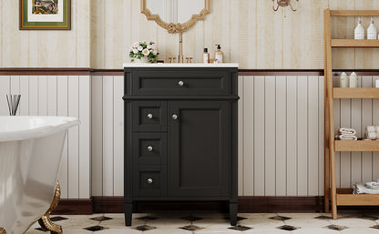 24'' Bathroom Vanity with Top Sink, Modern Bathroom Storage Cabinet with 2 Drawers and a Tip-out Drawer, Single Sink Bathroom Vanity image 9