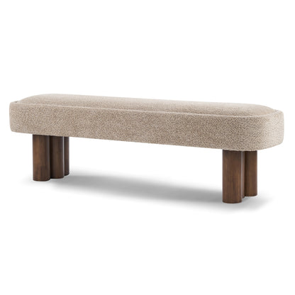 Indoor Khaki Boucle Dining Bench with Walnut Color Legs, 60.04'L Upholstered Seating for Kitchen, Dining Room and Living Space,250lbs Capacity image 6