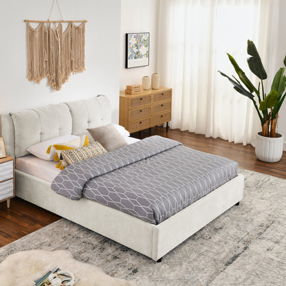 Queen Size Storage Upholstered Hydraulic Platform Bed with Integrated Headboard, Chenille Fabric, Beige image 2