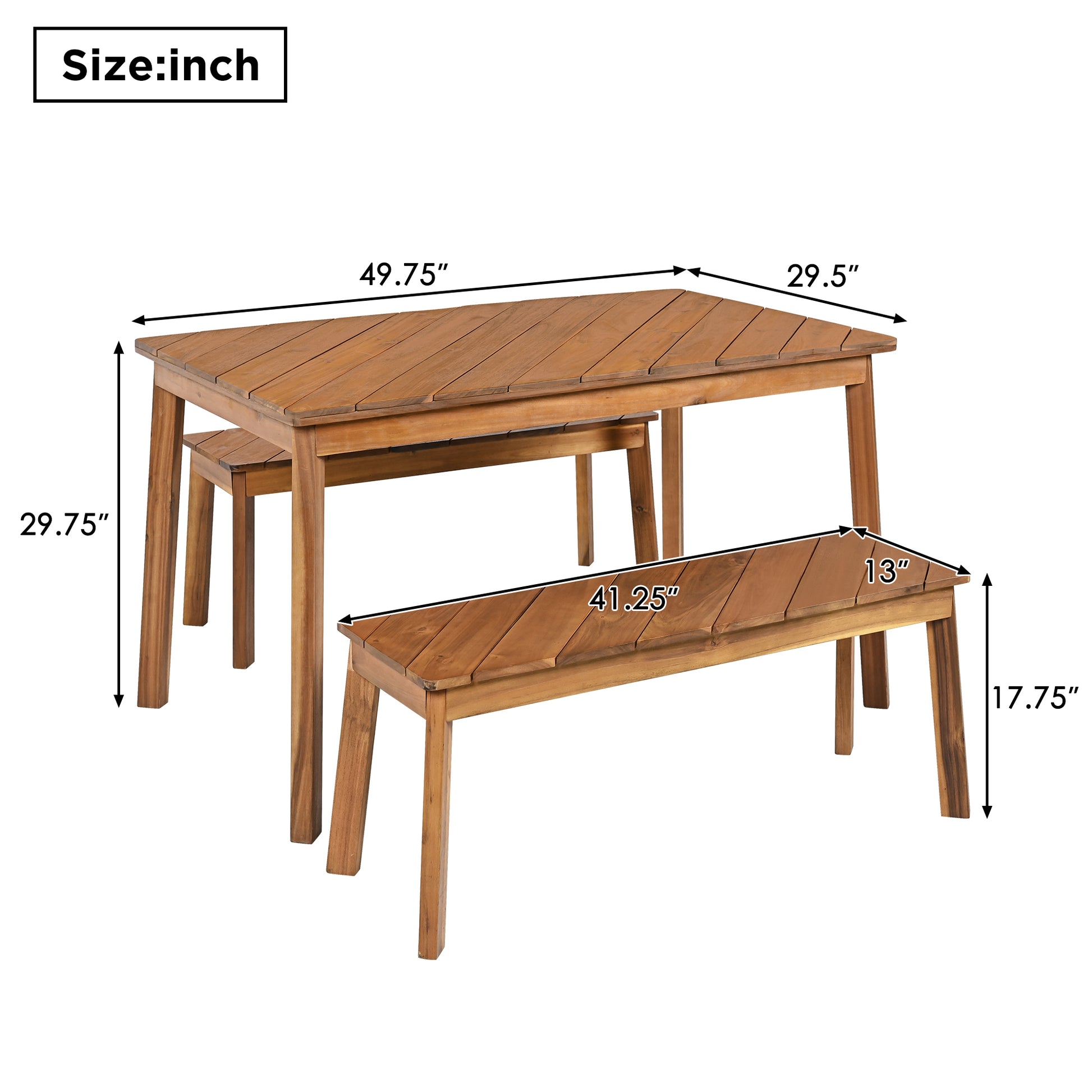 GO 3 Pieces Acacia Wood Table Bench Dining Set For Outdoor & Indoor Furniture With 2 Benches, Picnic Beer Table for Patio, Porch, Garden, Poolside, Natural image 5