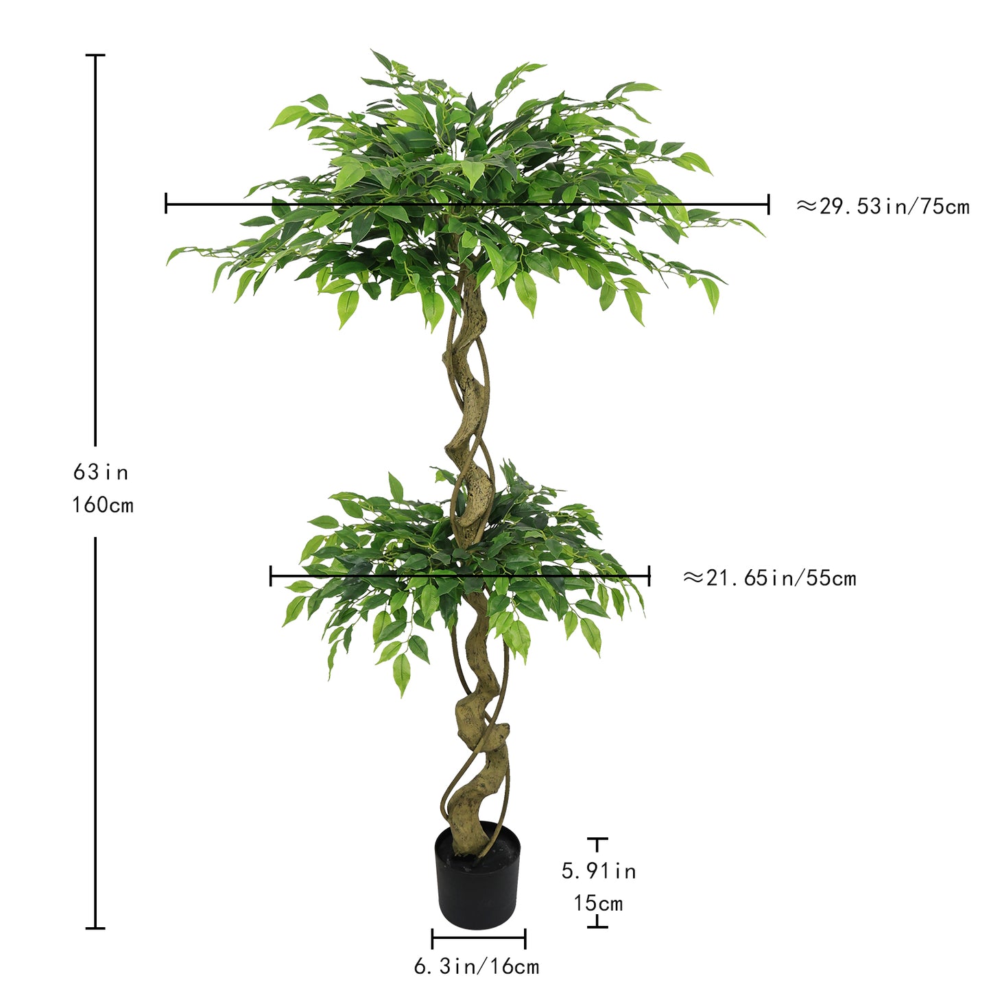 5.2FT Artificial Ficus Tree, Lifelike Faux Banyan Tree with Pot for Home, Office Patio Decor, 1pc/set image 6