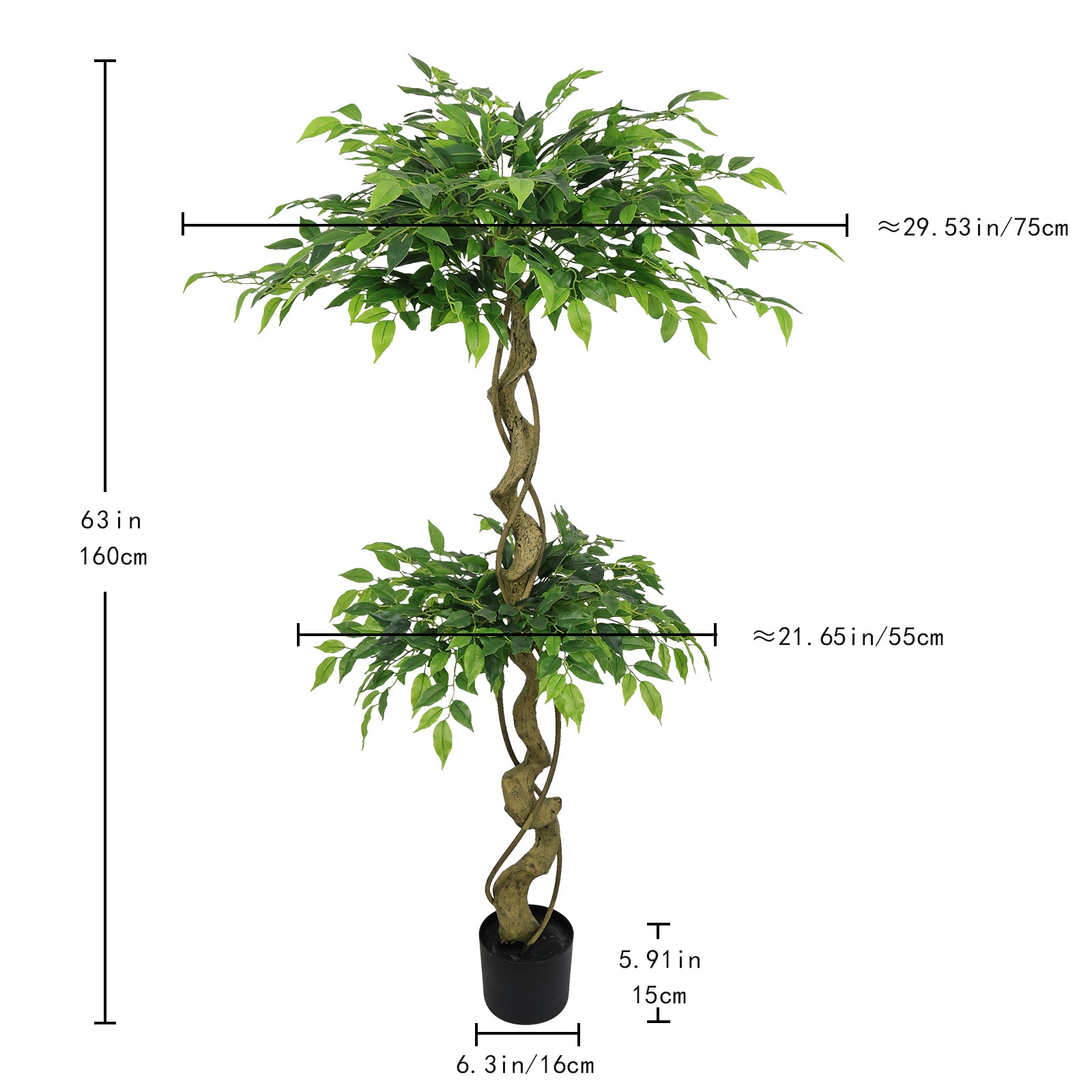 5.2FT Artificial Ficus Tree, Lifelike Faux Banyan Tree with Pot for Home, Office Patio Decor, 1pc/set image 6