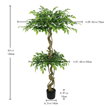 5.2FT Artificial Ficus Tree, Lifelike Faux Banyan Tree with Pot for Home, Office Patio Decor, 1pc/set image 6