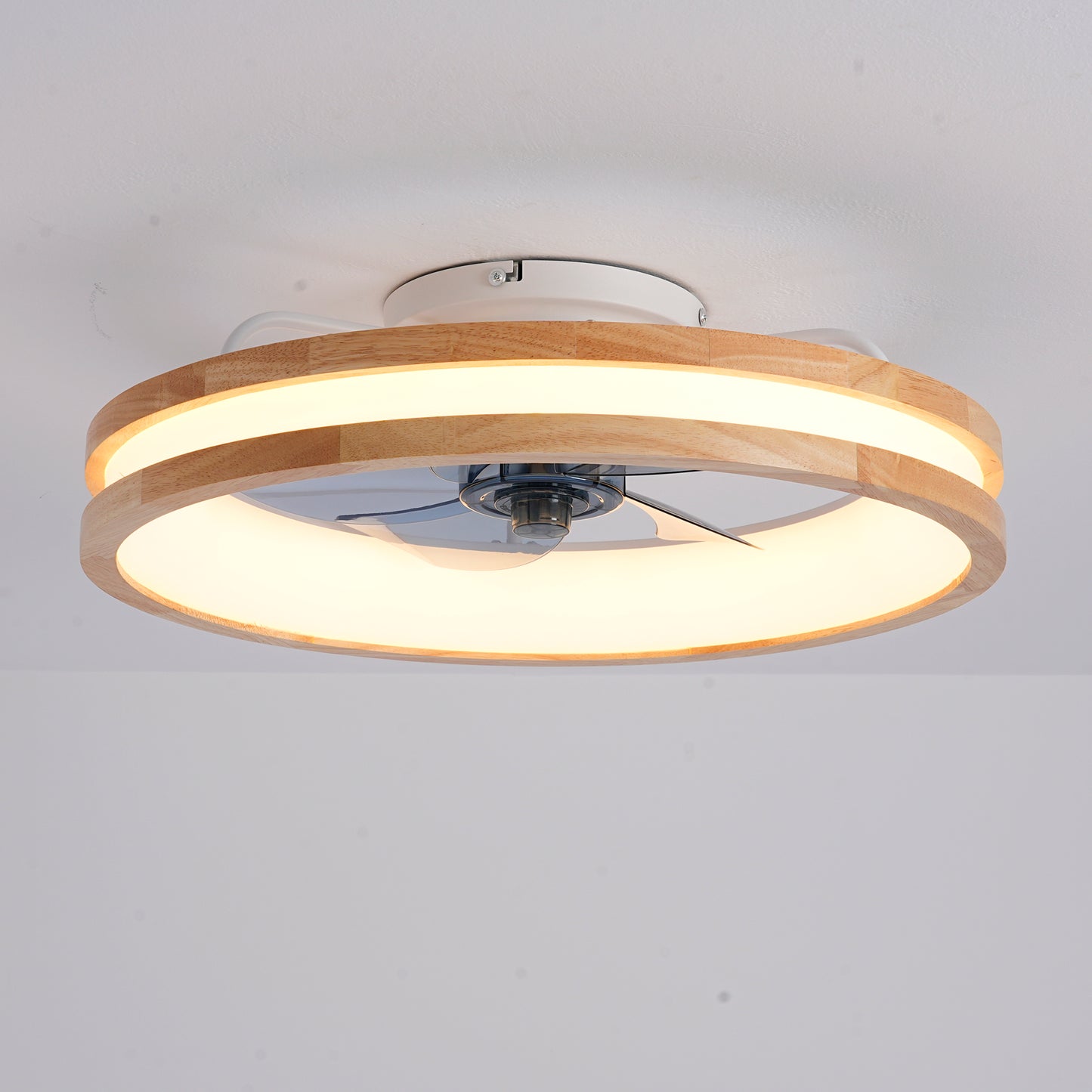Ceiling Fans with Kit,LED Light Source and Remote Control, 3000-6500K Dimmable Modern Flush Mount LED Fan Light, 6 Speeds, Quiet DC Motor For Living room, Bedroom,Kitchen----Natural Wood + White image 2